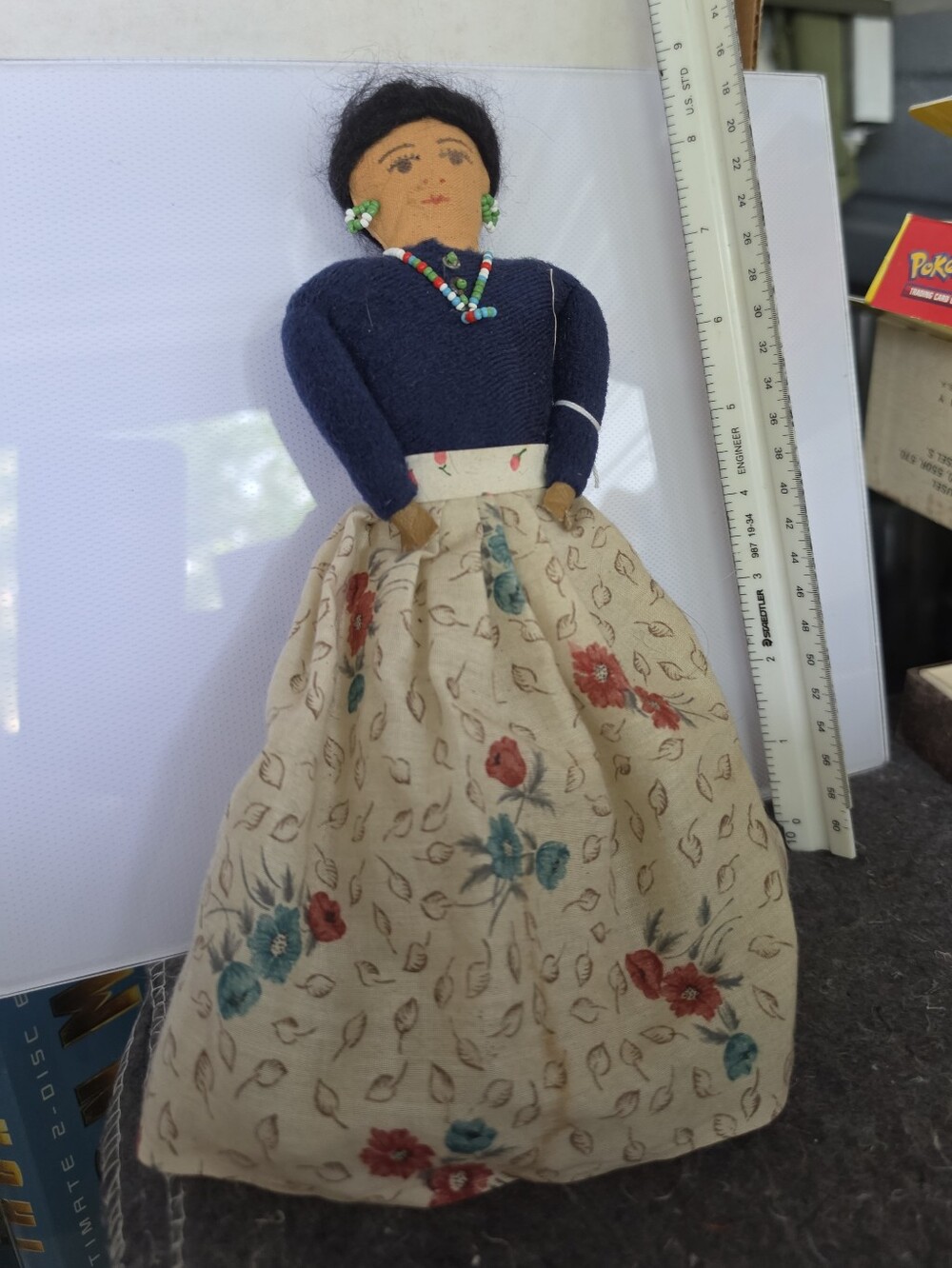 Vintage Native Amwrucan Cloth Head Doll 9 Inches Hand Made